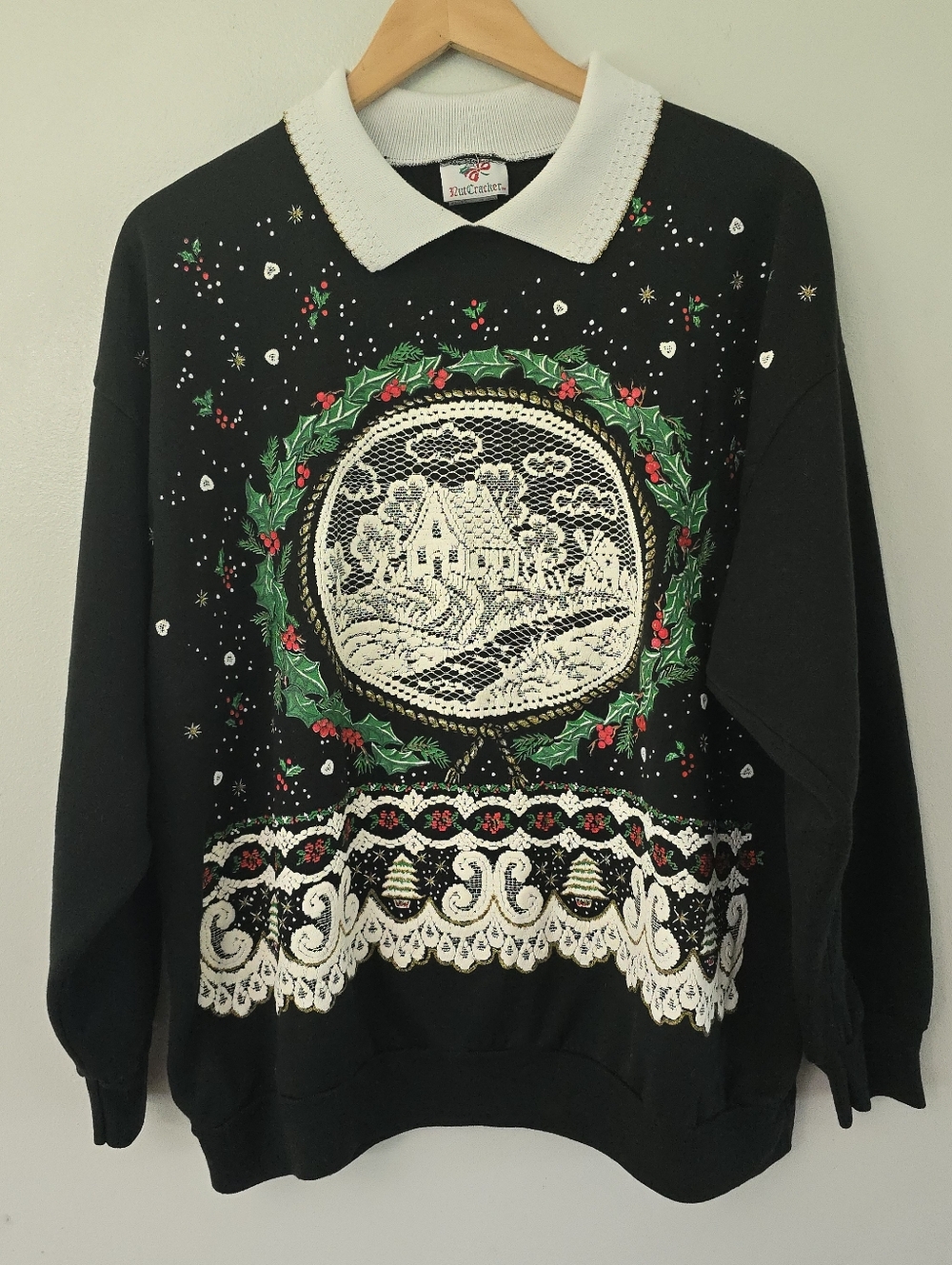 Vtg Nutcracker Ugly Christmas Sweatshirt Sweater Grandma XL 90s USA Wreath House